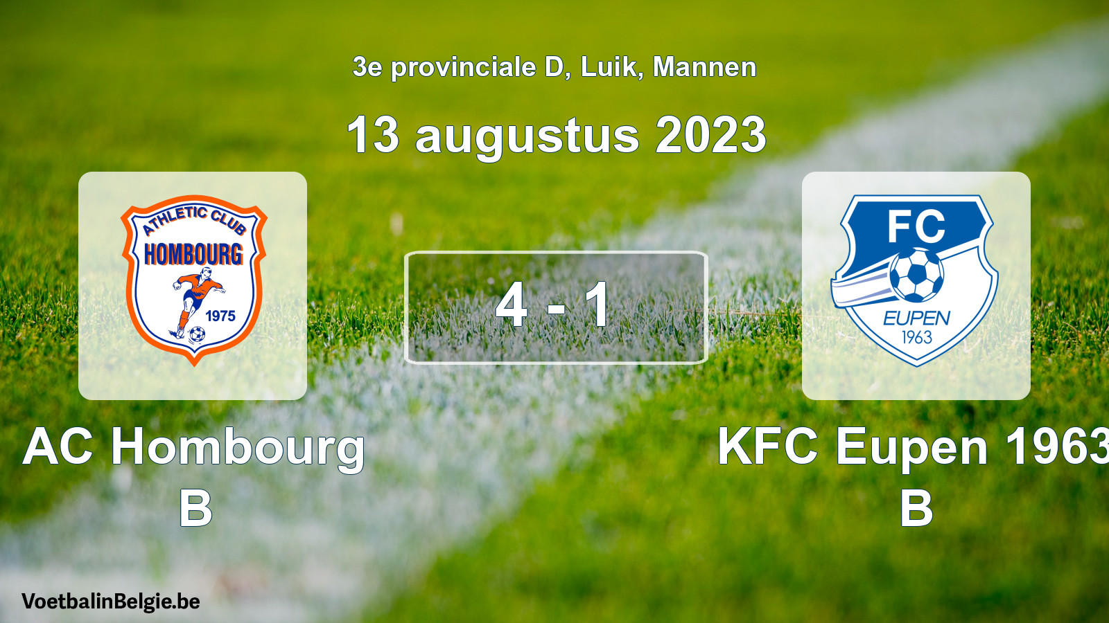 Gespeelde wedstrijd mannenvoetbal: AC Hombourg B - KFC Eupen 1963 B 4 - 1 (13 augustus 2023)