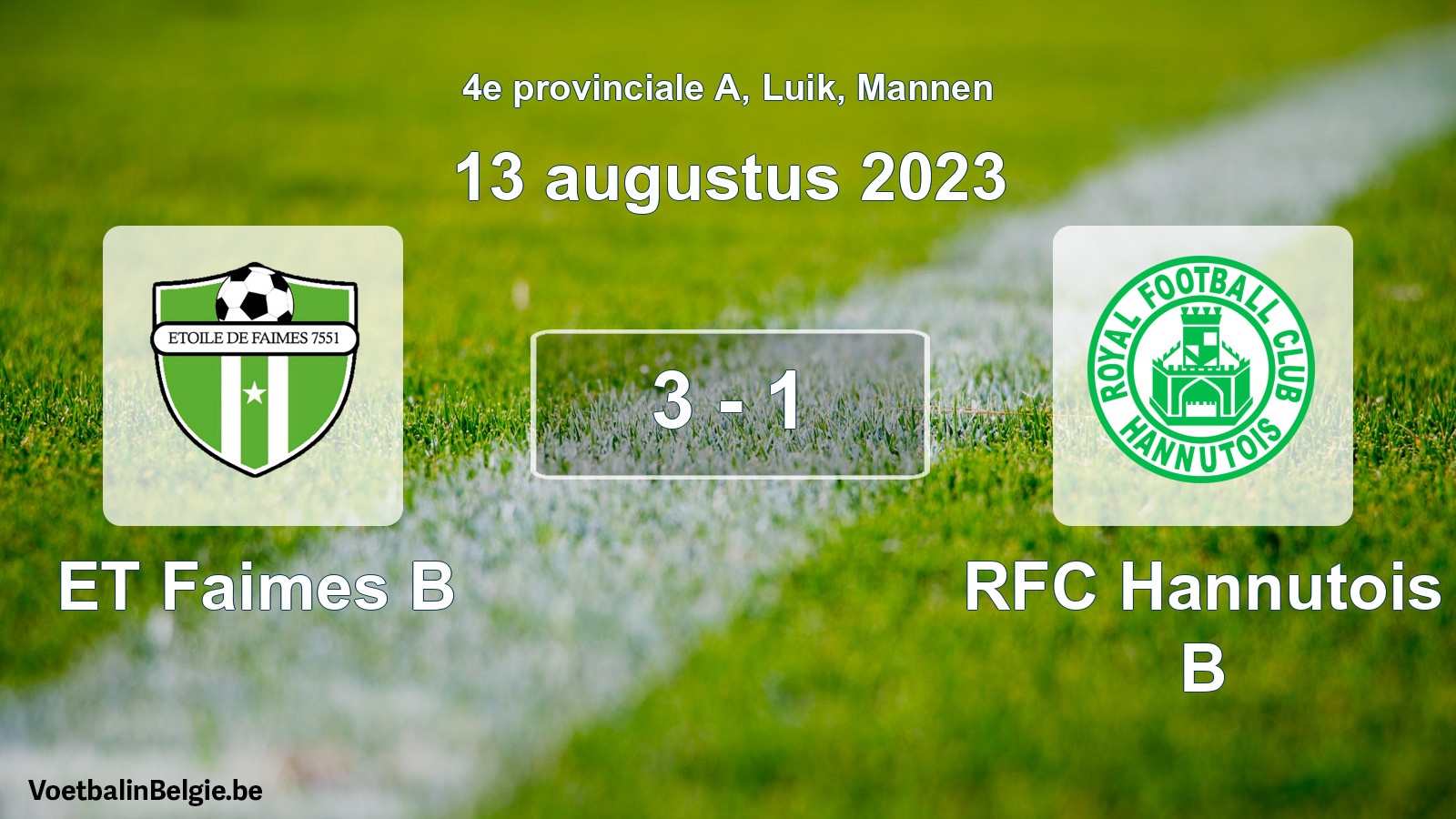 Gespeelde wedstrijd mannenvoetbal: ET Faimes B - RFC Hannutois B 3 - 1 (13 augustus 2023)