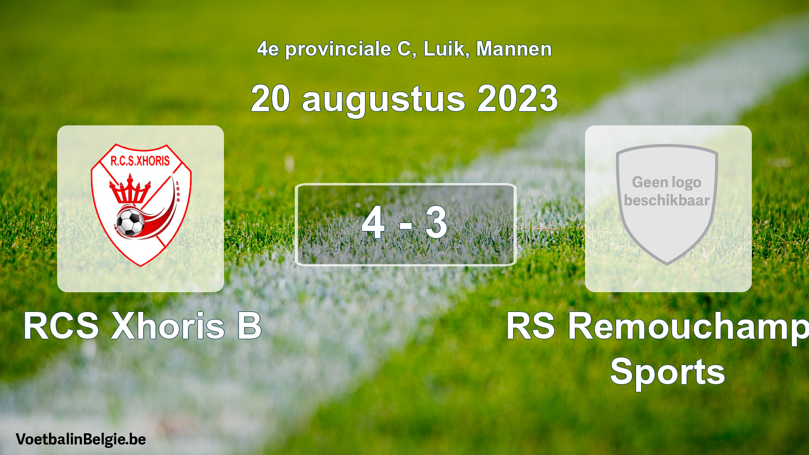 Gespeelde wedstrijd mannenvoetbal: RCS Xhoris B - RS Remouchamps Sports 4 - 3 (20 augustus 2023)