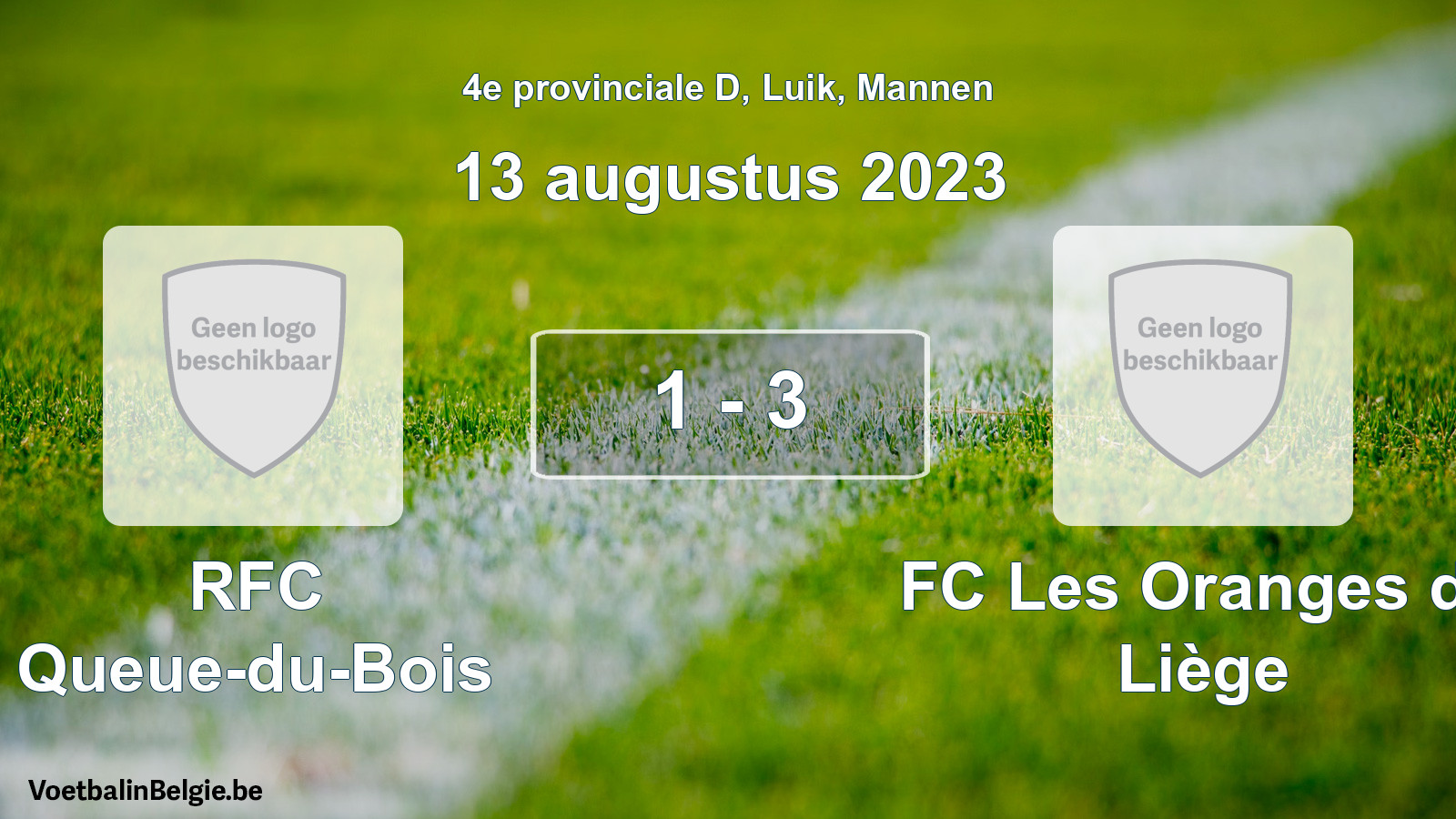 Gespeelde wedstrijd mannenvoetbal: RFC Queue-du-Bois - FC Les Oranges de Liège 1 - 3 (13 augustus 2023)
