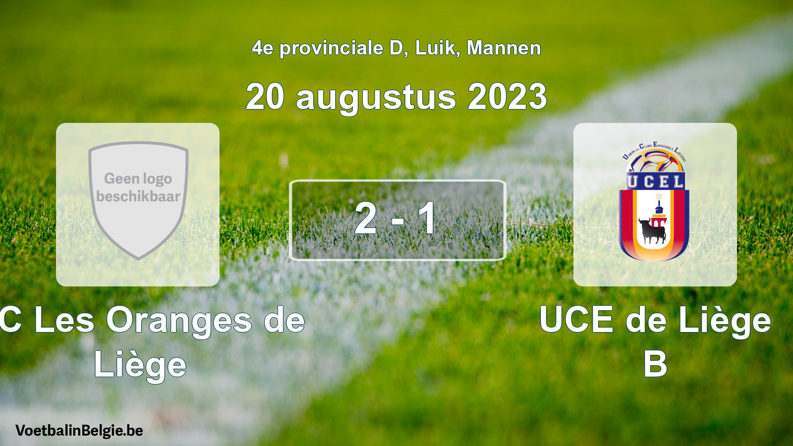 Gespeelde wedstrijd mannenvoetbal: FC Les Oranges de Liège - UCE de Liège B 2 - 1 (20 augustus 2023)