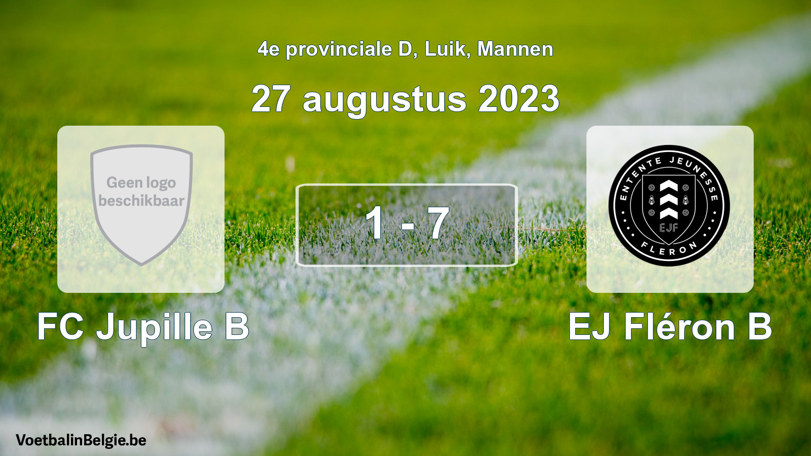 Gespeelde wedstrijd mannenvoetbal: FC Jupille B - EJ Fléron B 1 - 7 (27 augustus 2023)