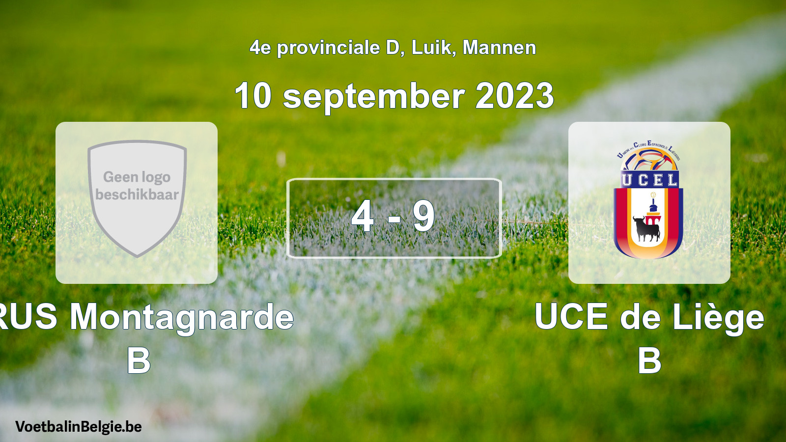 Gespeelde wedstrijd mannenvoetbal: RUS Montagnarde B - UCE de Liège B 4 - 9 (10 september 2023)