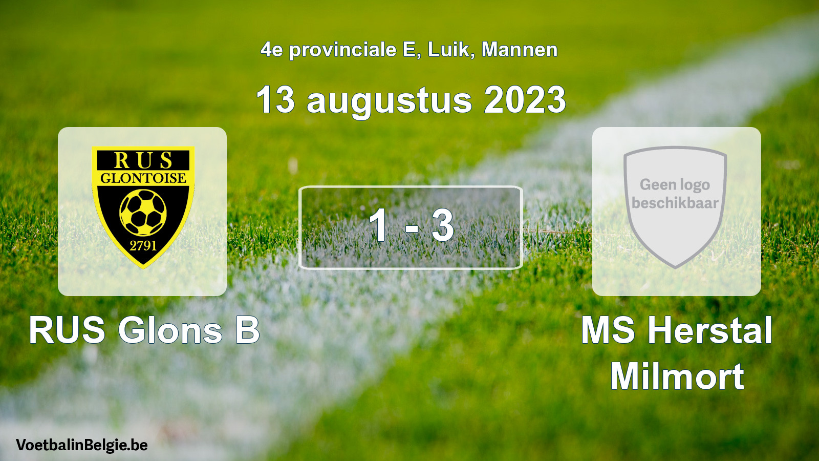 Gespeelde wedstrijd mannenvoetbal: RUS Glons B - MS Herstal Milmort 1 - 3 (13 augustus 2023)