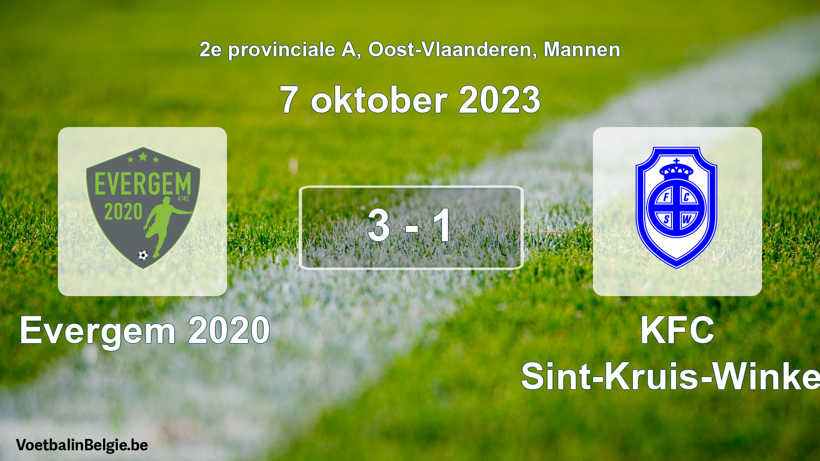 Gespeelde wedstrijd mannenvoetbal: Evergem 2020 - KFC Sint-Kruis-Winkel 3 - 1 (7 oktober 2023)