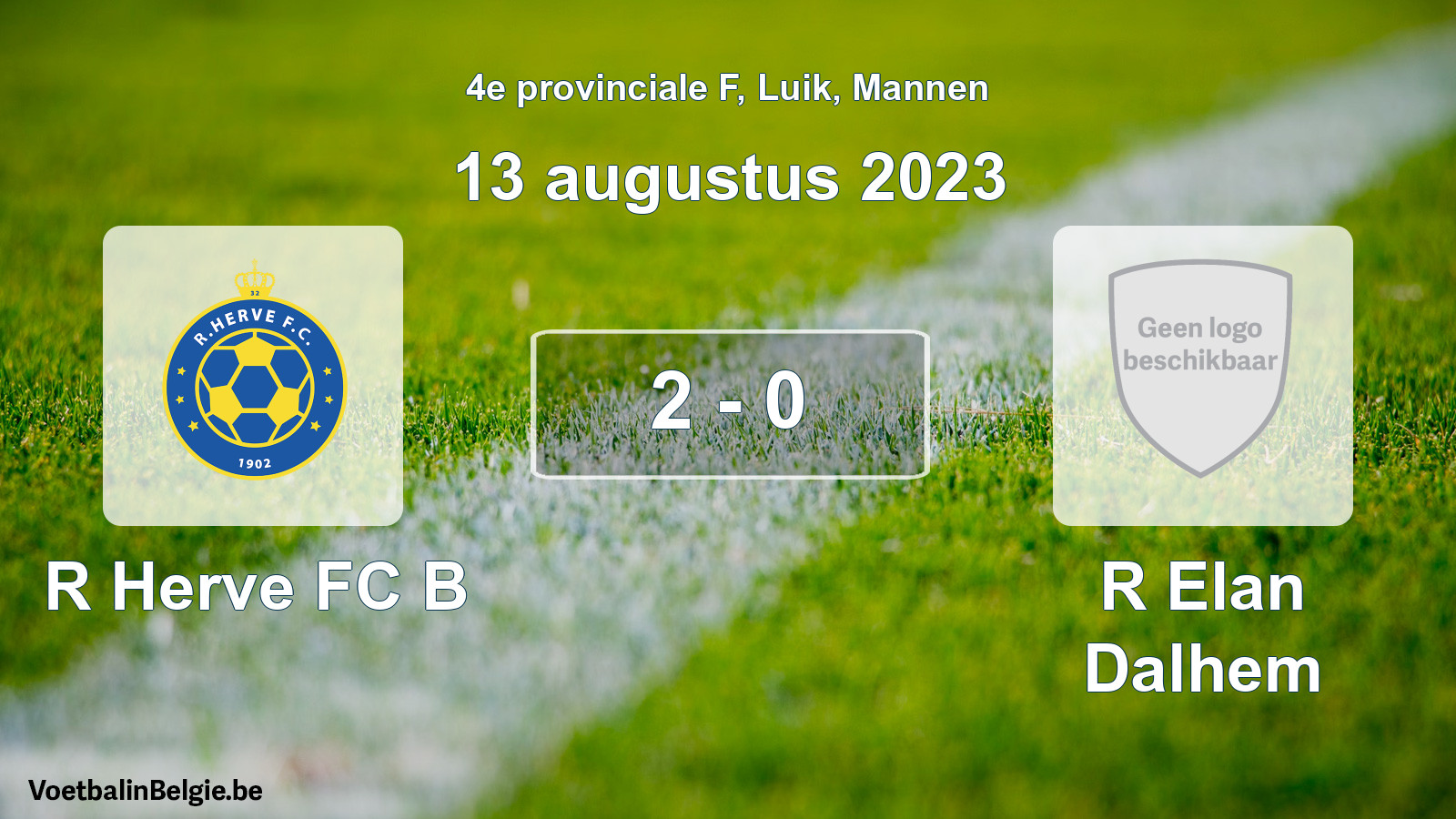 Gespeelde wedstrijd mannenvoetbal: R Herve FC B - R Elan Dalhem 2 - 0 (13 augustus 2023)