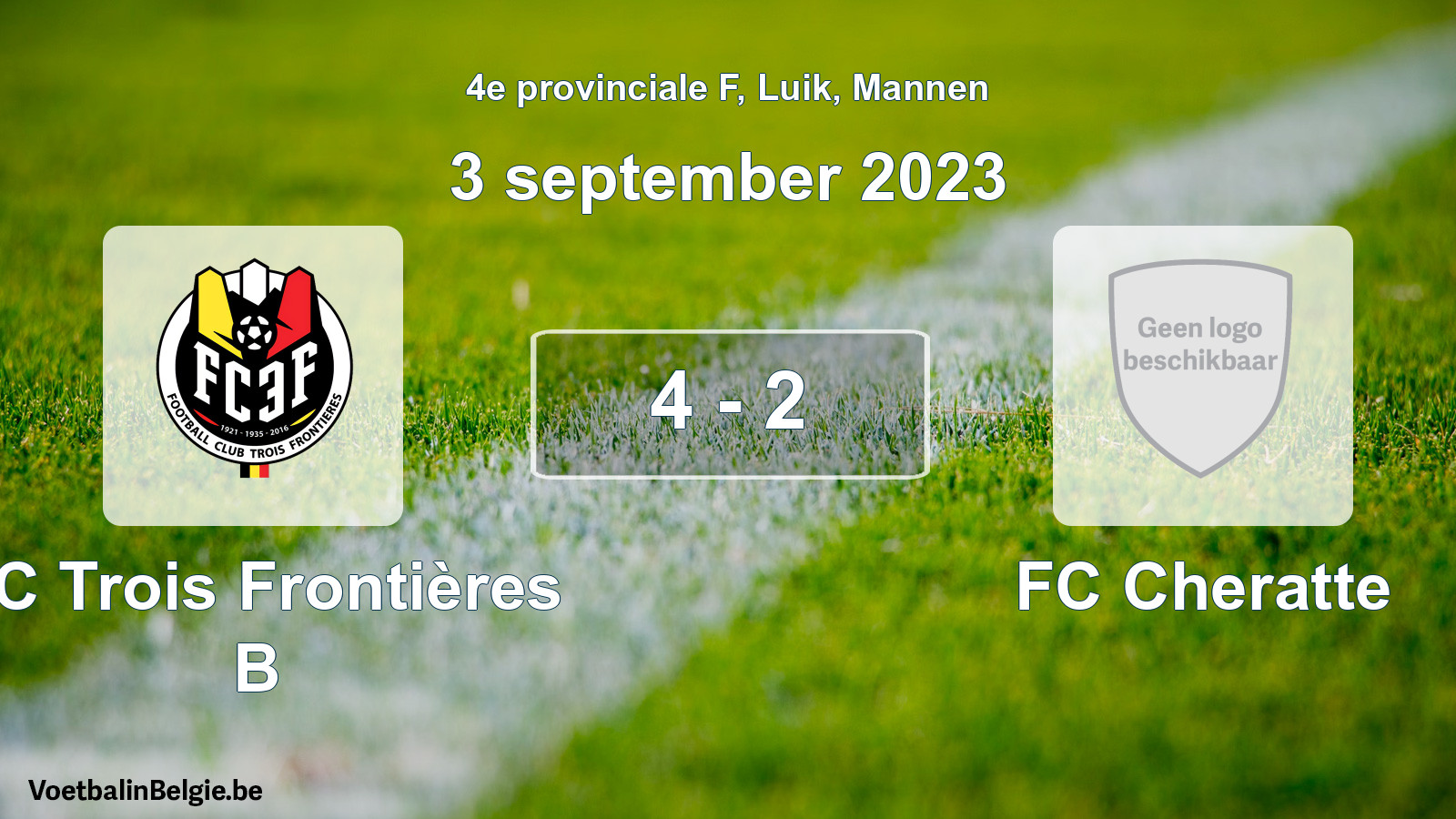 Gespeelde wedstrijd mannenvoetbal: FC Trois Frontières B - FC Cheratte 4 - 2 (3 september 2023)