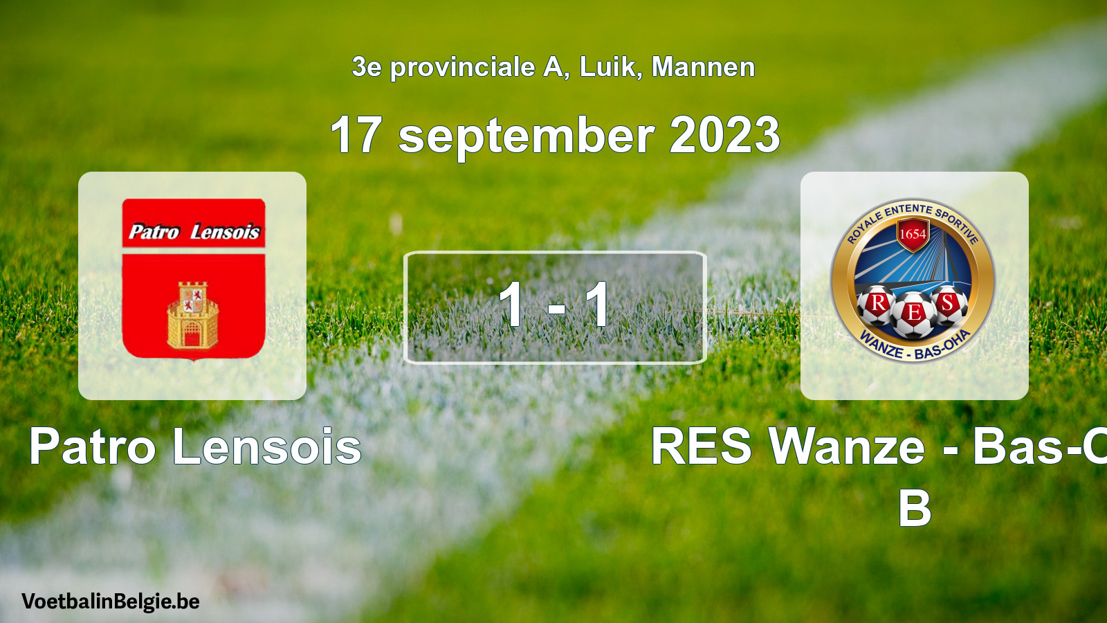 Gespeelde wedstrijd mannenvoetbal: Patro Lensois - RES Wanze - Bas-Oha B 1 - 1 (17 september 2023)