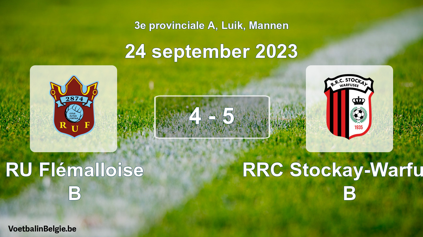 Gespeelde wedstrijd mannenvoetbal: RU Flémalloise B - RRC Stockay-Warfusée B 4 - 5 (24 september 2023)