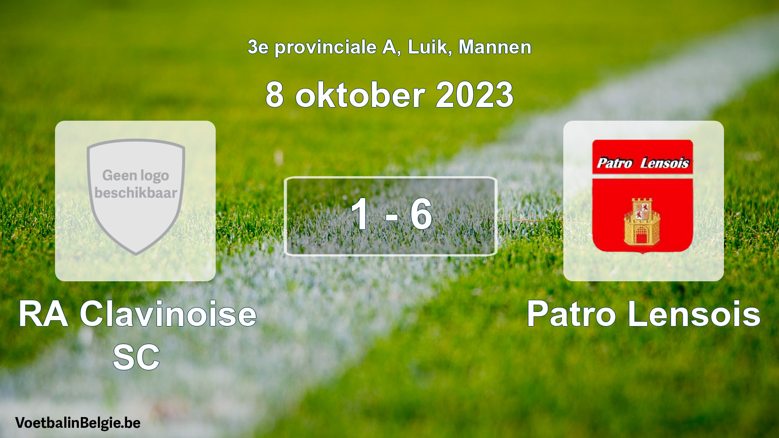 Gespeelde wedstrijd mannenvoetbal: RA Clavinoise SC - Patro Lensois 1 - 6 (8 oktober 2023)