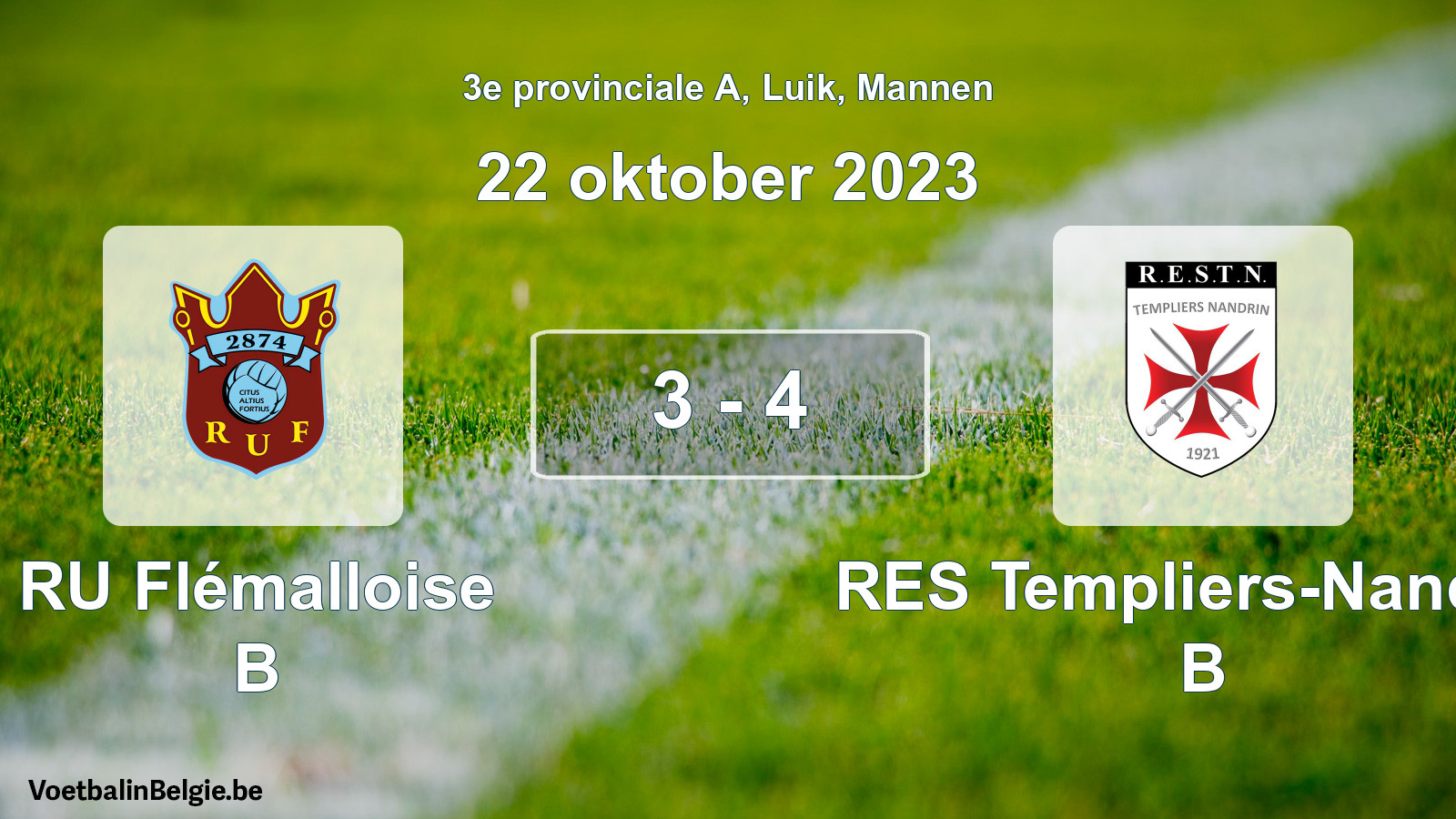 Gespeelde wedstrijd mannenvoetbal: RU Flémalloise B - RES Templiers-Nandrin B 3 - 4 (22 oktober 2023)