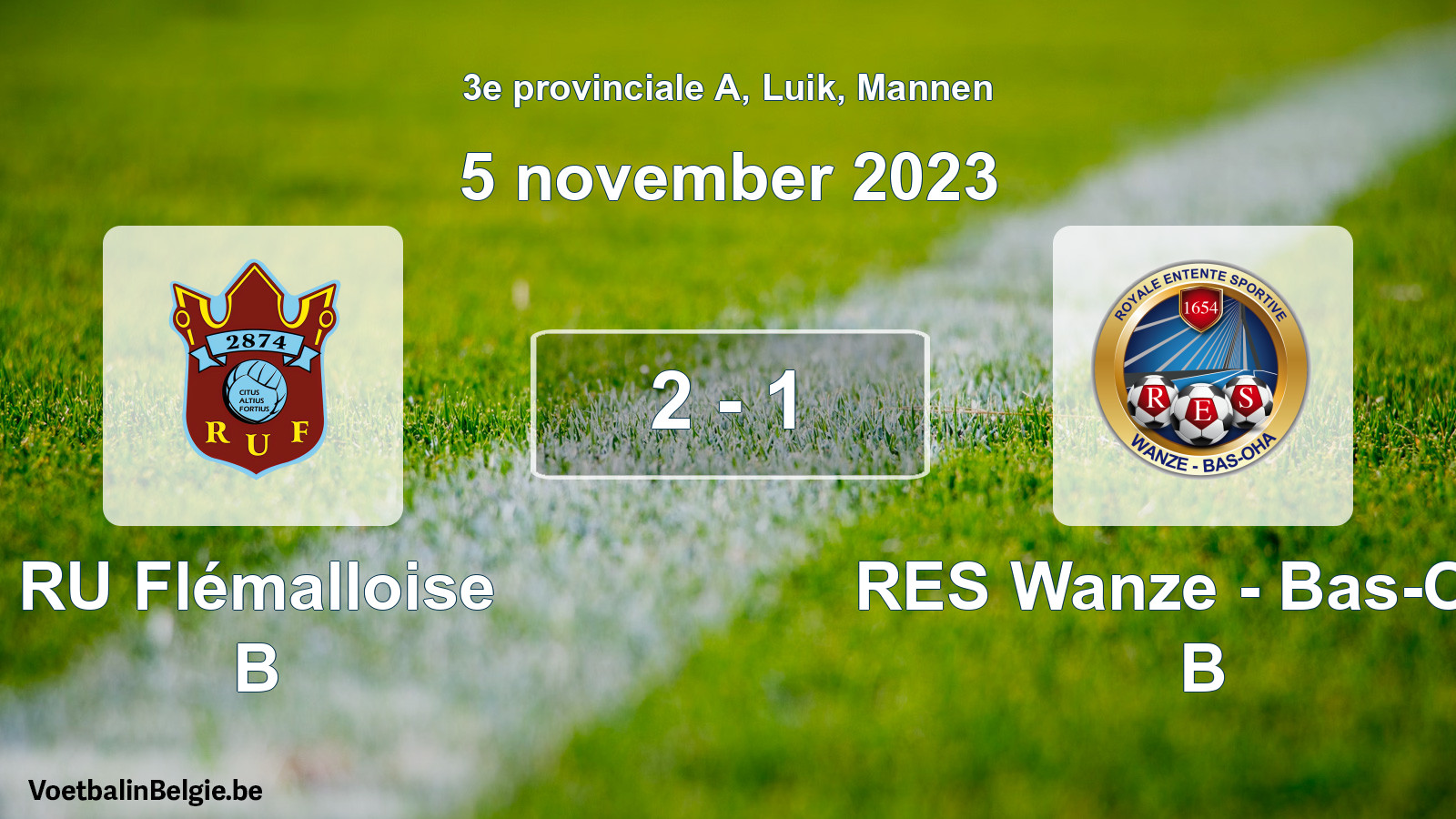 Gespeelde wedstrijd mannenvoetbal: RU Flémalloise B - RES Wanze - Bas-Oha B 2 - 1 (5 november 2023)