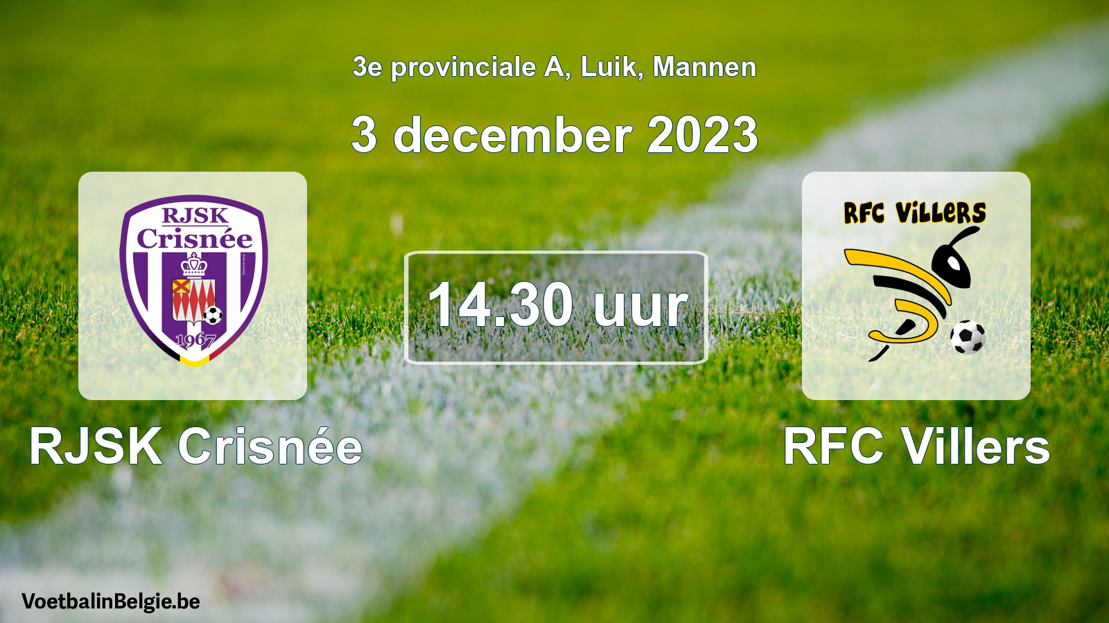 Match prévu football hommes: RJSK Crisnée - RFC Villers (3 décembre 2023)