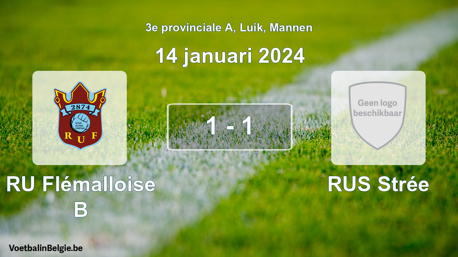 Gespeelde wedstrijd mannenvoetbal: RU Flémalloise B - RUS Strée 1 - 1 (14 januari 2024)