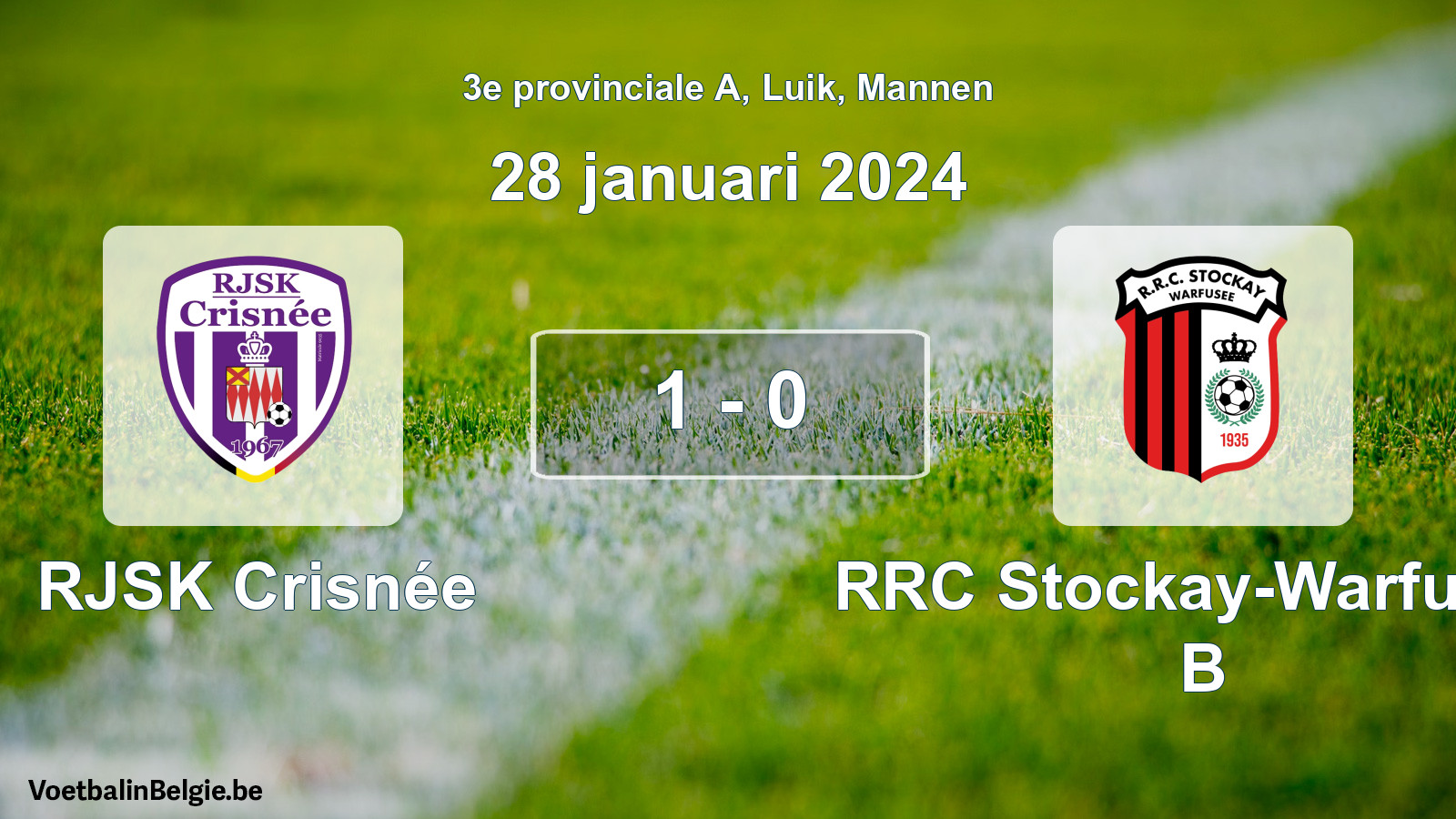 Gespeelde wedstrijd mannenvoetbal: RJSK Crisnée - RRC Stockay-Warfusée B 1 - 0 (28 januari 2024)