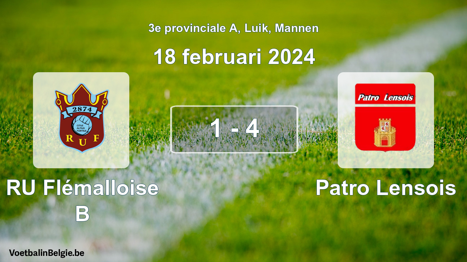 Gespeelde wedstrijd mannenvoetbal: RU Flémalloise B - Patro Lensois 1 - 4 (18 februari 2024)