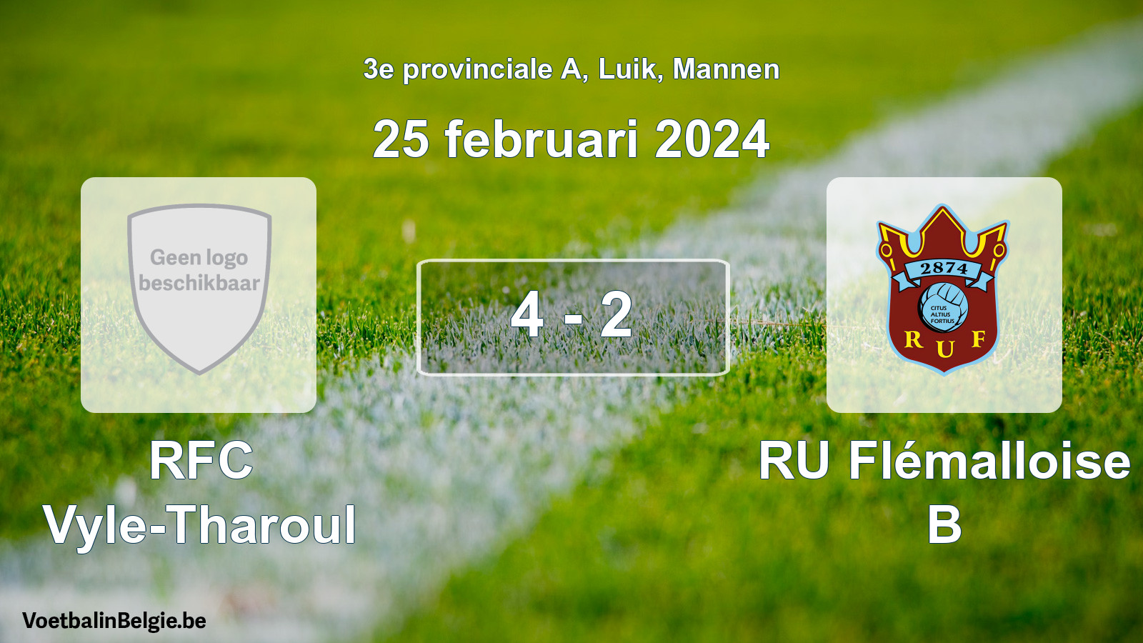 Gespeelde wedstrijd mannenvoetbal: RFC Vyle-Tharoul - RU Flémalloise B 4 - 2 (25 februari 2024)