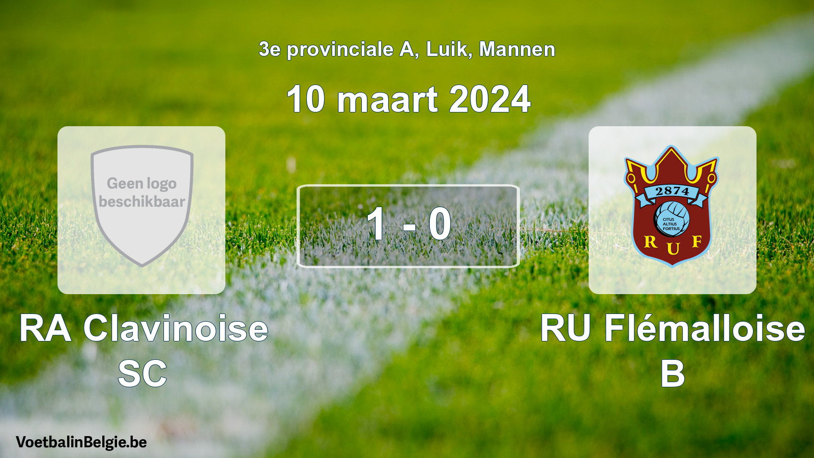 Gespeelde wedstrijd mannenvoetbal: RA Clavinoise SC - RU Flémalloise B 1 - 0 (10 maart 2024)