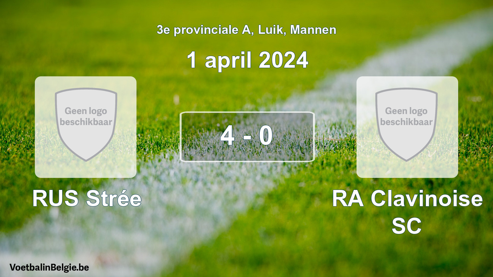 Gespeelde wedstrijd mannenvoetbal: RUS Strée - RA Clavinoise SC 4 - 0 (1 april 2024)