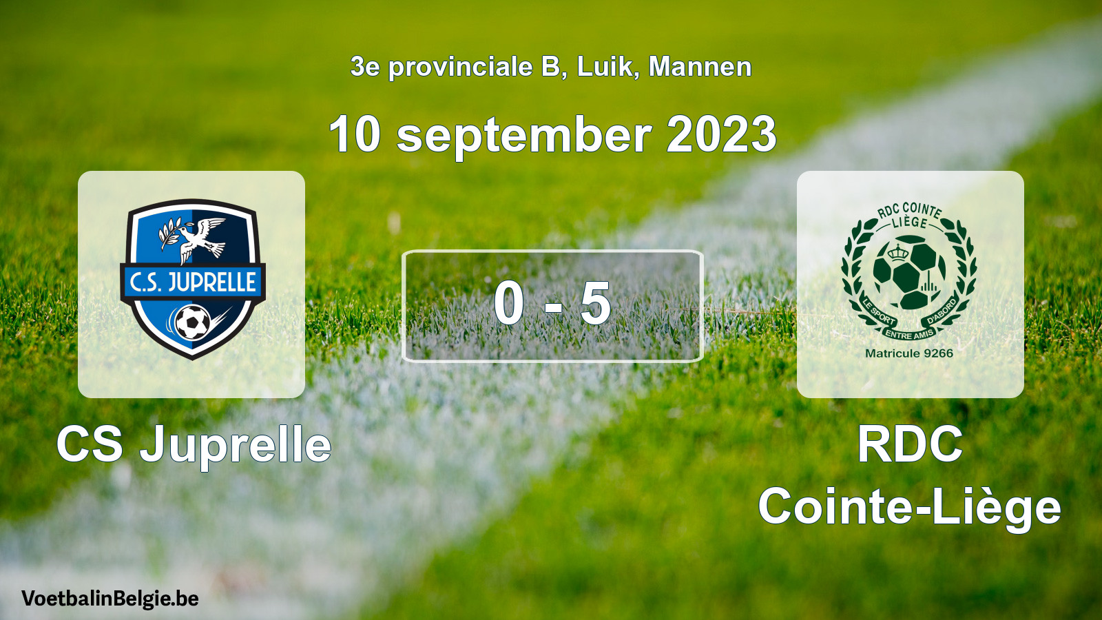 Gespeelde wedstrijd mannenvoetbal: CS Juprelle - RDC Cointe-Liège 0 - 5 (10 september 2023)