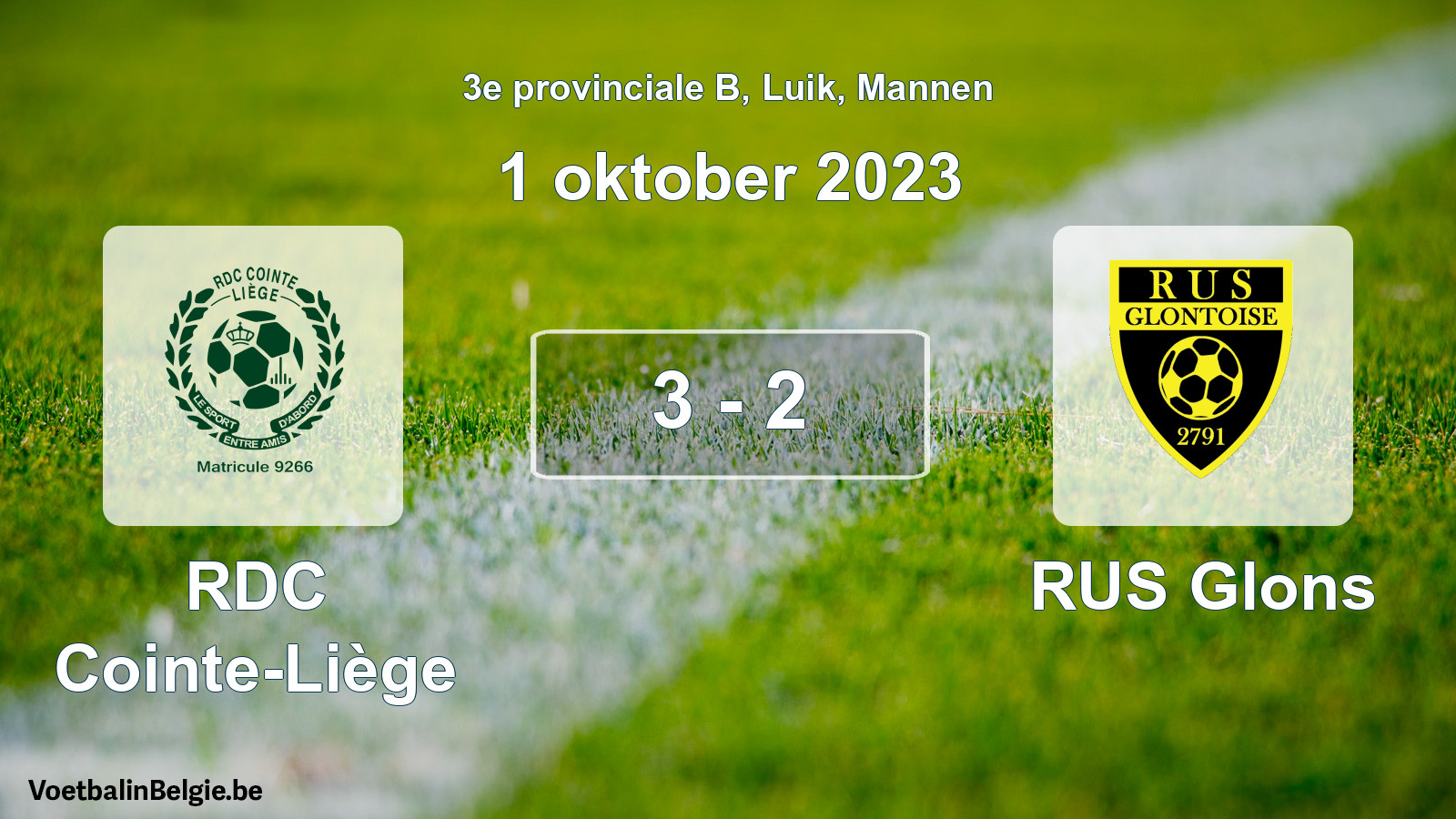 Gespeelde wedstrijd mannenvoetbal: RDC Cointe-Liège - RUS Glons 3 - 2 (1 oktober 2023)