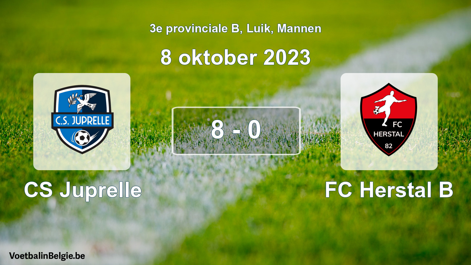 Gespeelde wedstrijd mannenvoetbal: CS Juprelle - FC Herstal B 8 - 0 (8 oktober 2023)