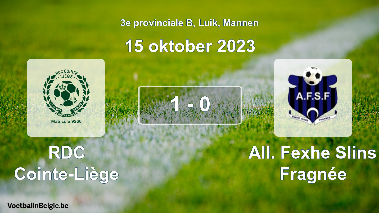 Gespeelde wedstrijd mannenvoetbal: RDC Cointe-Liège - All. Fexhe Slins Fragnée 1 - 0 (15 oktober 2023)