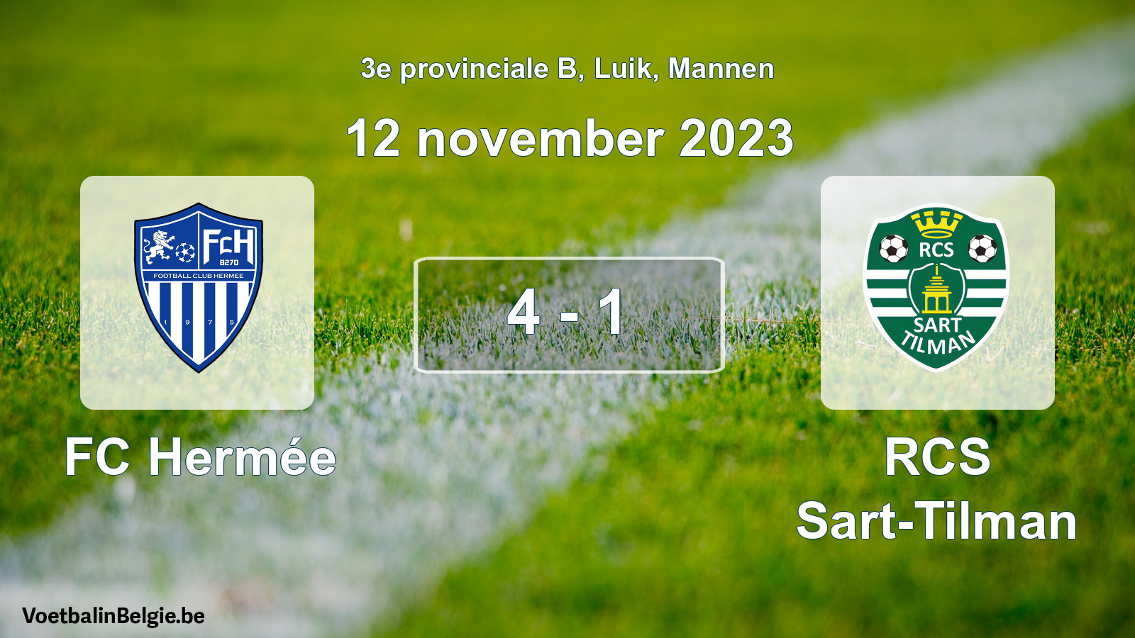 Match joué football hommes: FC Hermée - RCS Sart-Tilman 4 - 1 (12 novembre 2023)
