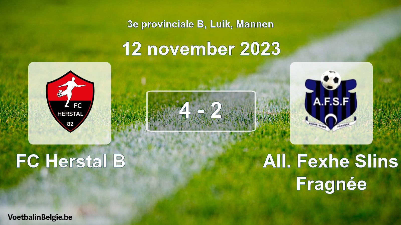 Gespeelde wedstrijd mannenvoetbal: FC Herstal B - All. Fexhe Slins Fragnée 4 - 2 (12 november 2023)