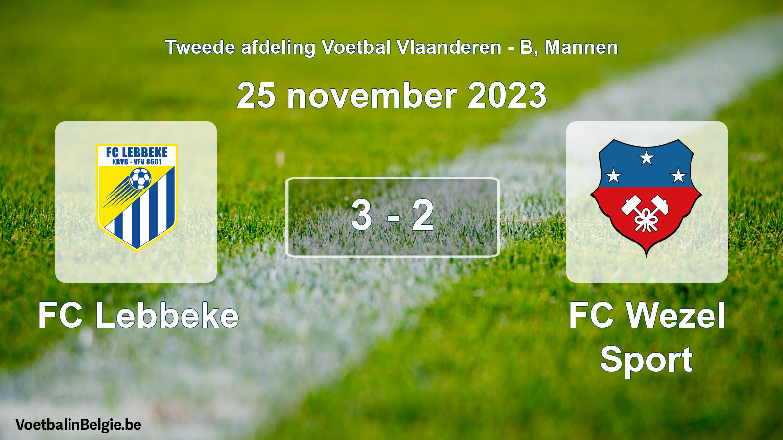 Gespeelde wedstrijd mannenvoetbal: FC Lebbeke - FC Wezel Sport 3 - 2 (25 november 2023)