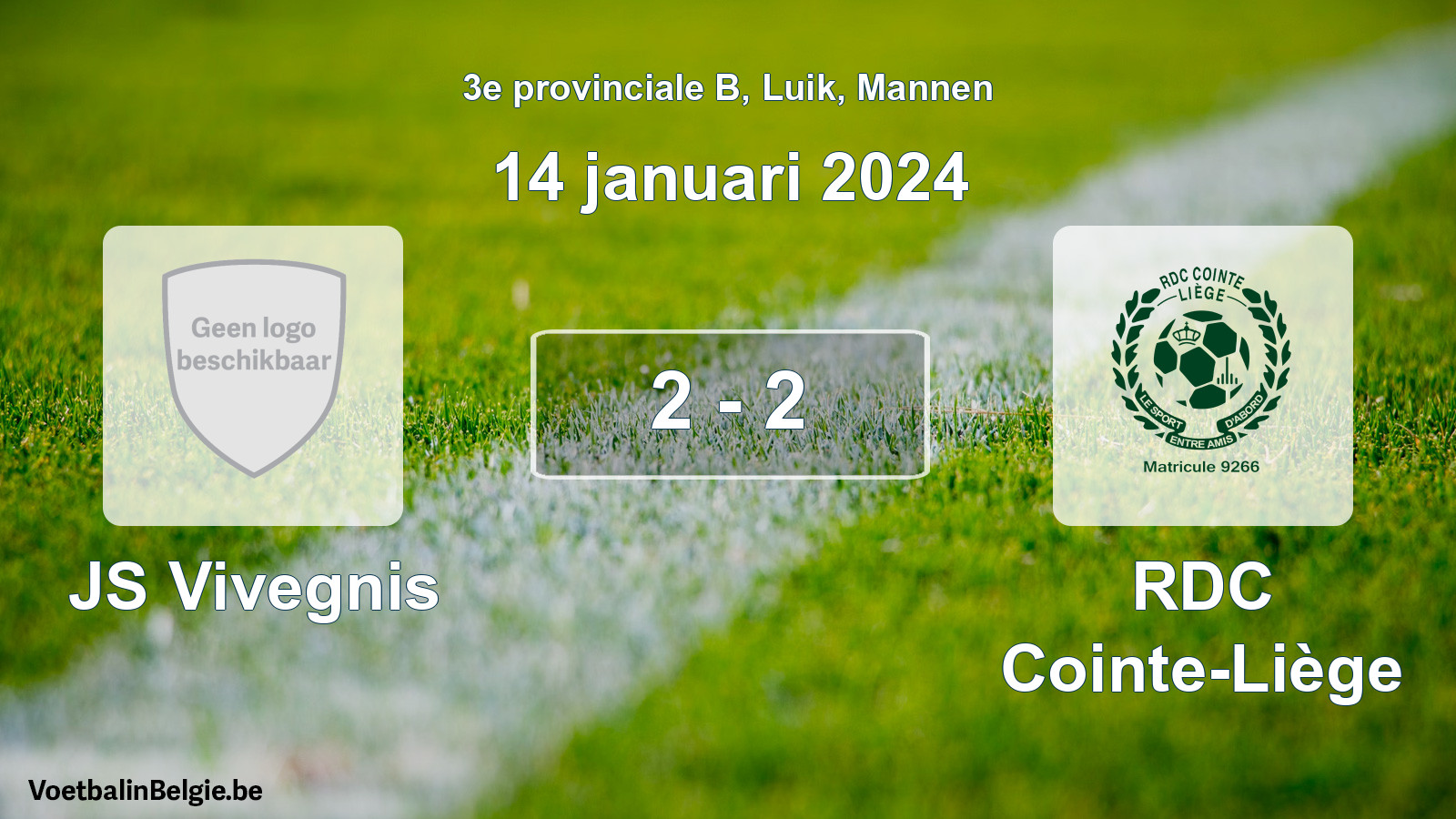 Gespeelde wedstrijd mannenvoetbal: JS Vivegnis - RDC Cointe-Liège 2 - 2 (14 januari 2024)