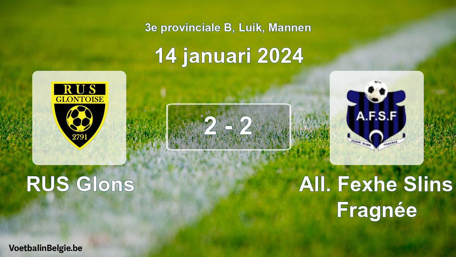 Gespeelde wedstrijd mannenvoetbal: RUS Glons - All. Fexhe Slins Fragnée 2 - 2 (14 januari 2024)