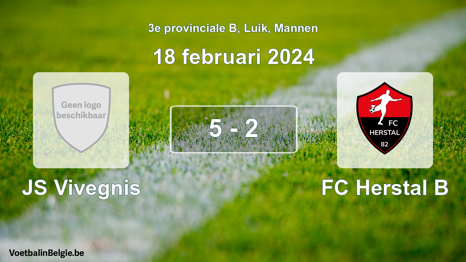 Gespeelde wedstrijd mannenvoetbal: JS Vivegnis - FC Herstal B 5 - 2 (18 februari 2024)