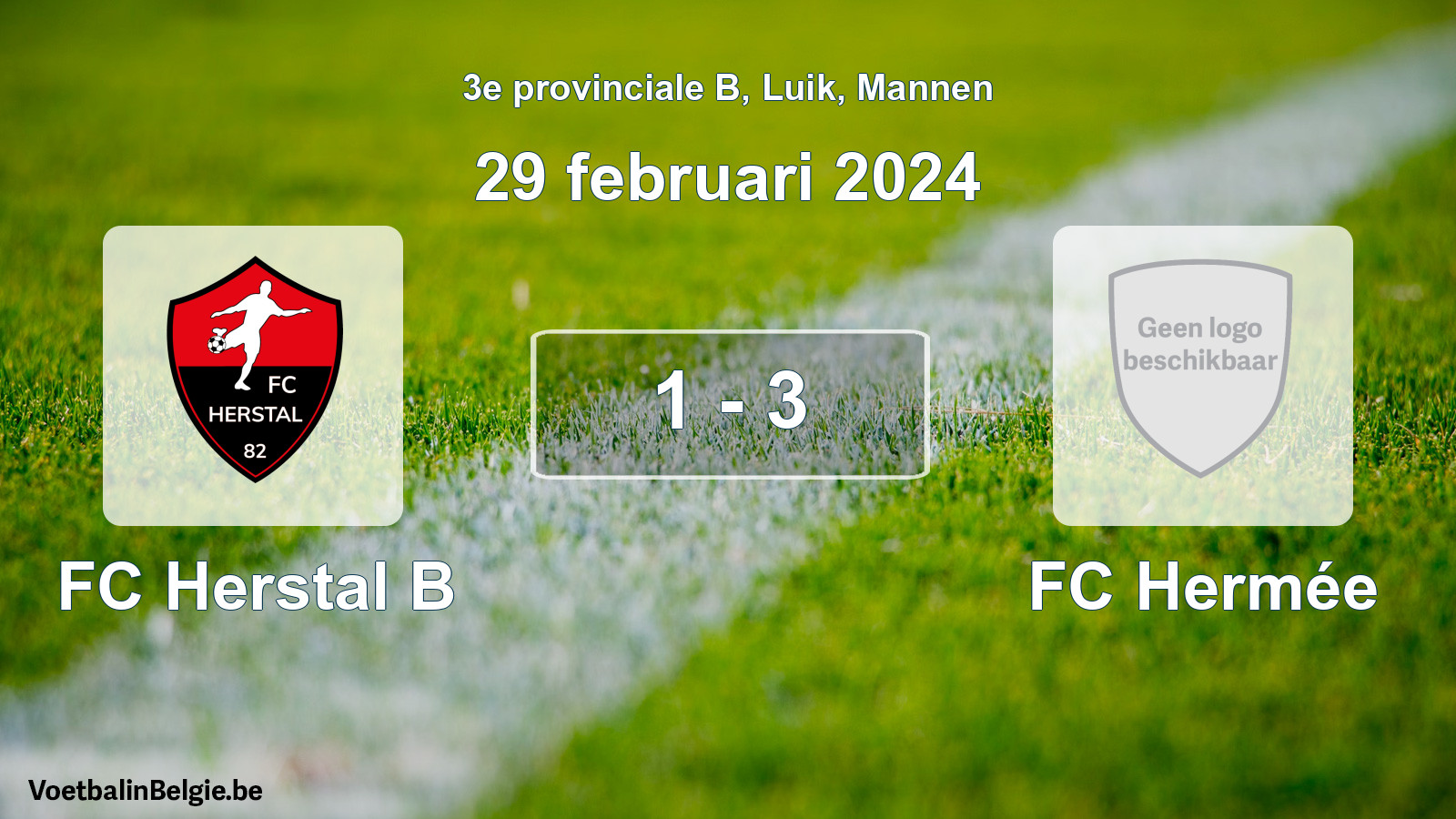 Gespeelde wedstrijd mannenvoetbal: FC Herstal B - FC Hermée 1 - 3 (29 februari 2024)