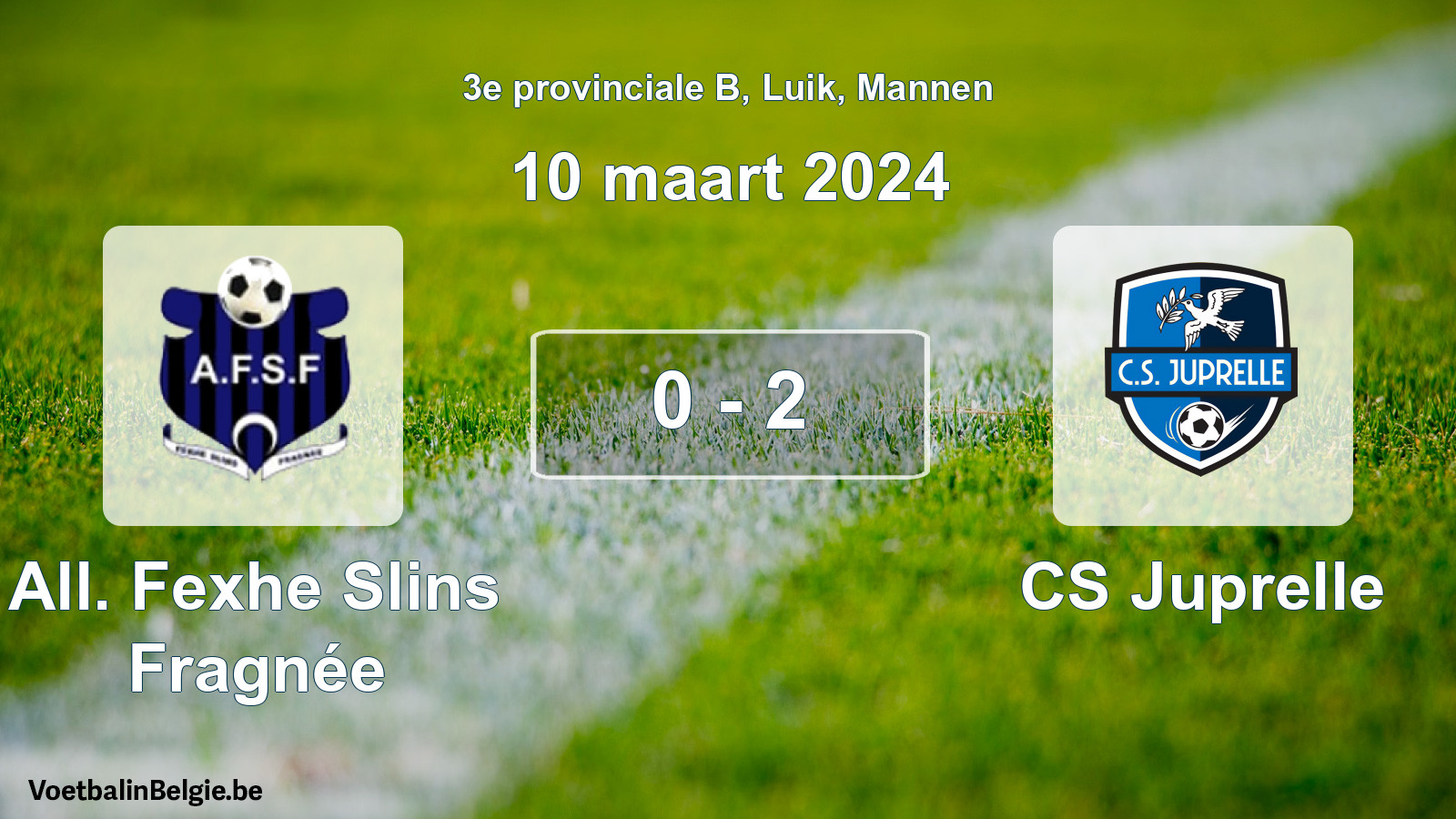 Gespeelde wedstrijd mannenvoetbal: All. Fexhe Slins Fragnée - CS Juprelle 0 - 2 (10 maart 2024)
