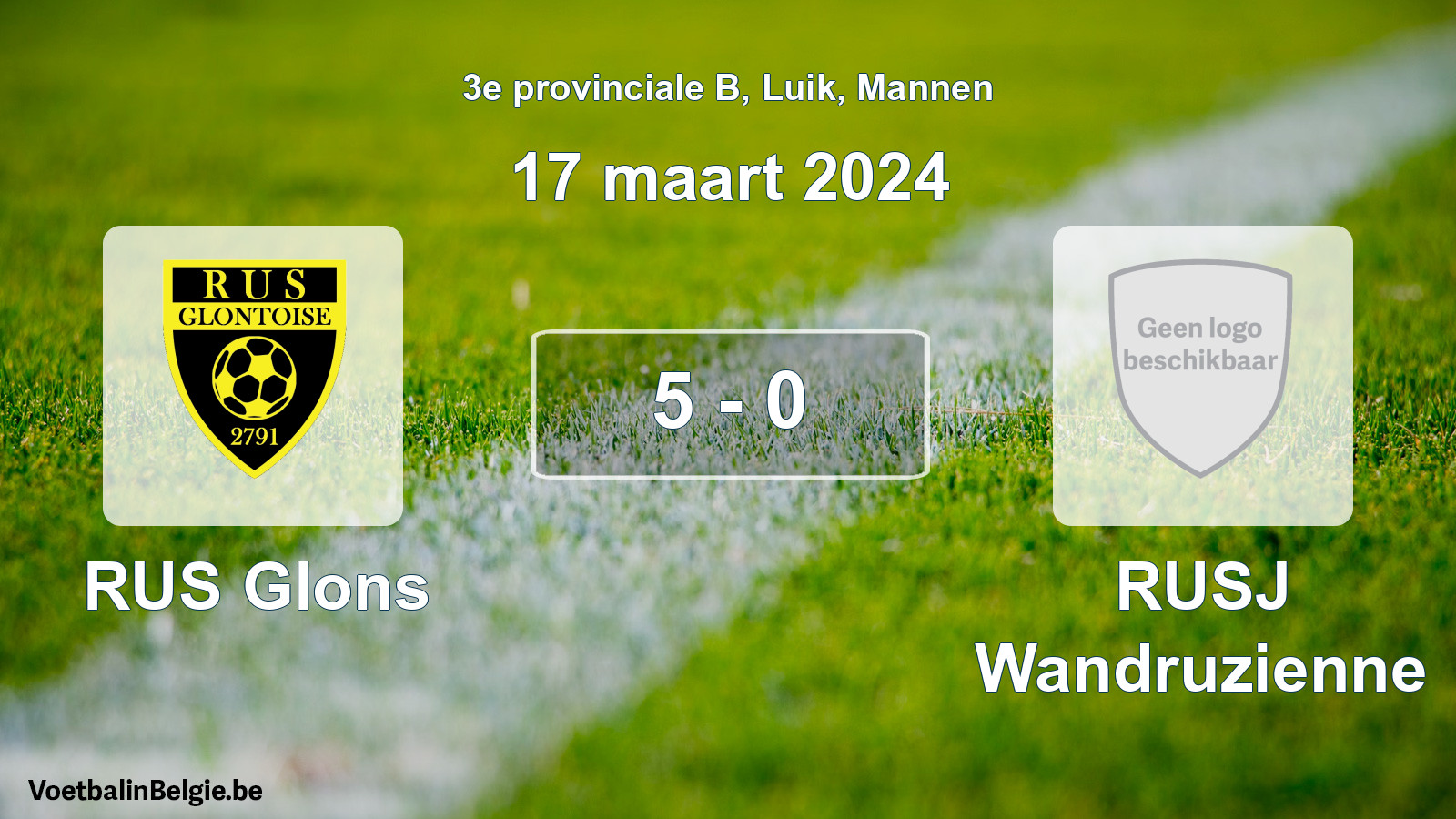 Gespeelde wedstrijd mannenvoetbal: RUS Glons - RUSJ Wandruzienne 5 - 0 (17 maart 2024)