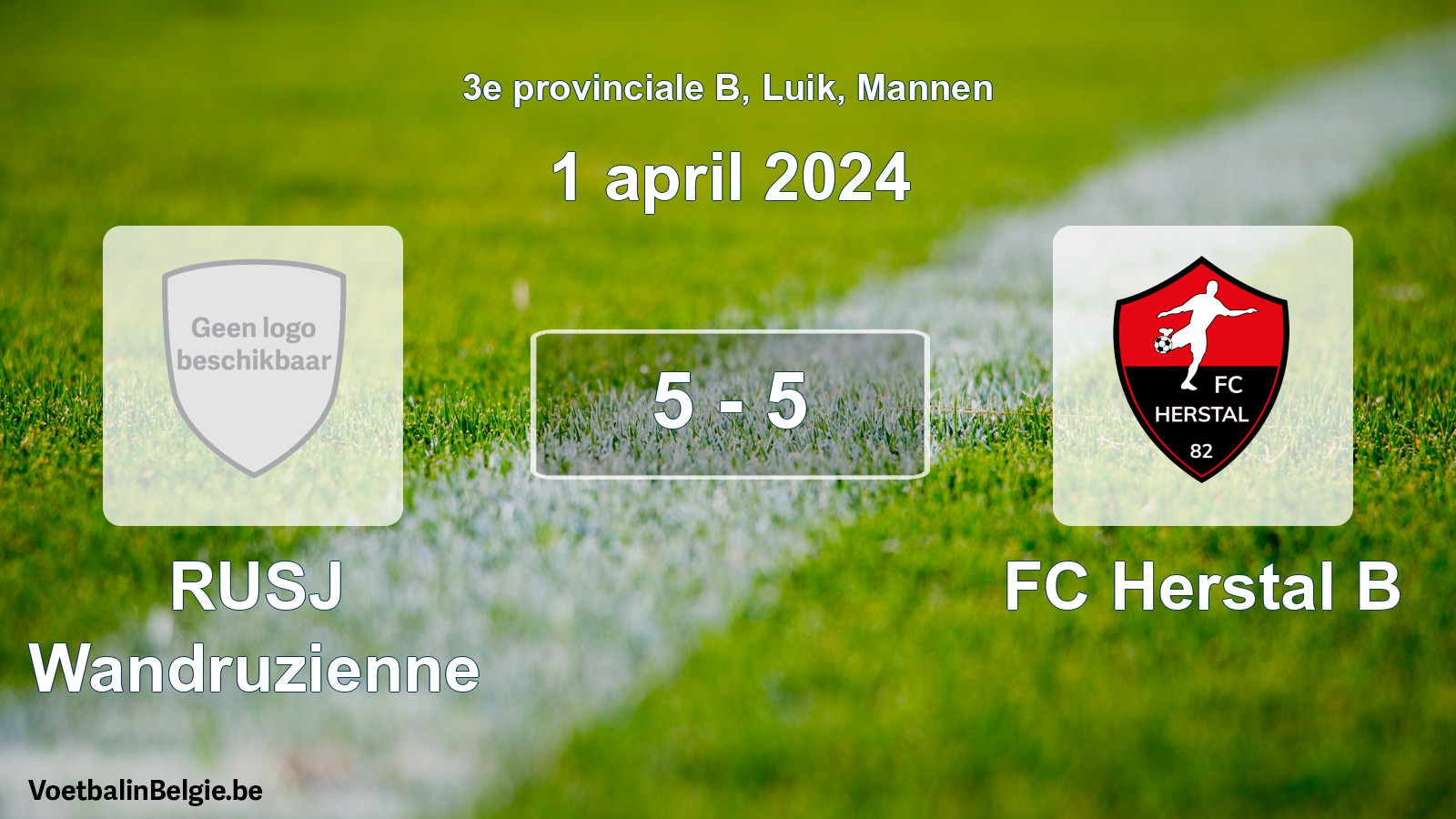 Gespeelde wedstrijd mannenvoetbal: RUSJ Wandruzienne - FC Herstal B 5 - 5 (1 april 2024)