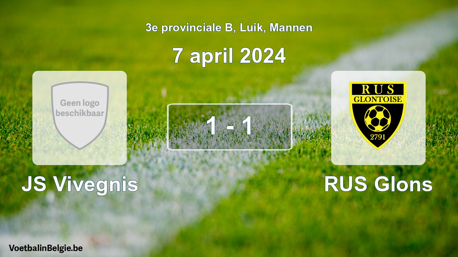 Gespeelde wedstrijd mannenvoetbal: JS Vivegnis - RUS Glons 1 - 1 (7 april 2024)