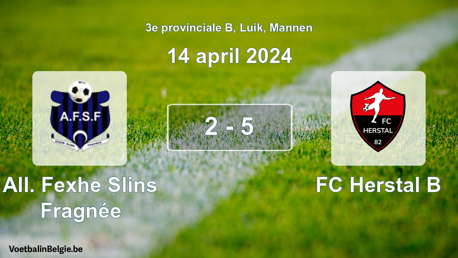 Gespeelde wedstrijd mannenvoetbal: All. Fexhe Slins Fragnée - FC Herstal B 2 - 5 (14 april 2024)