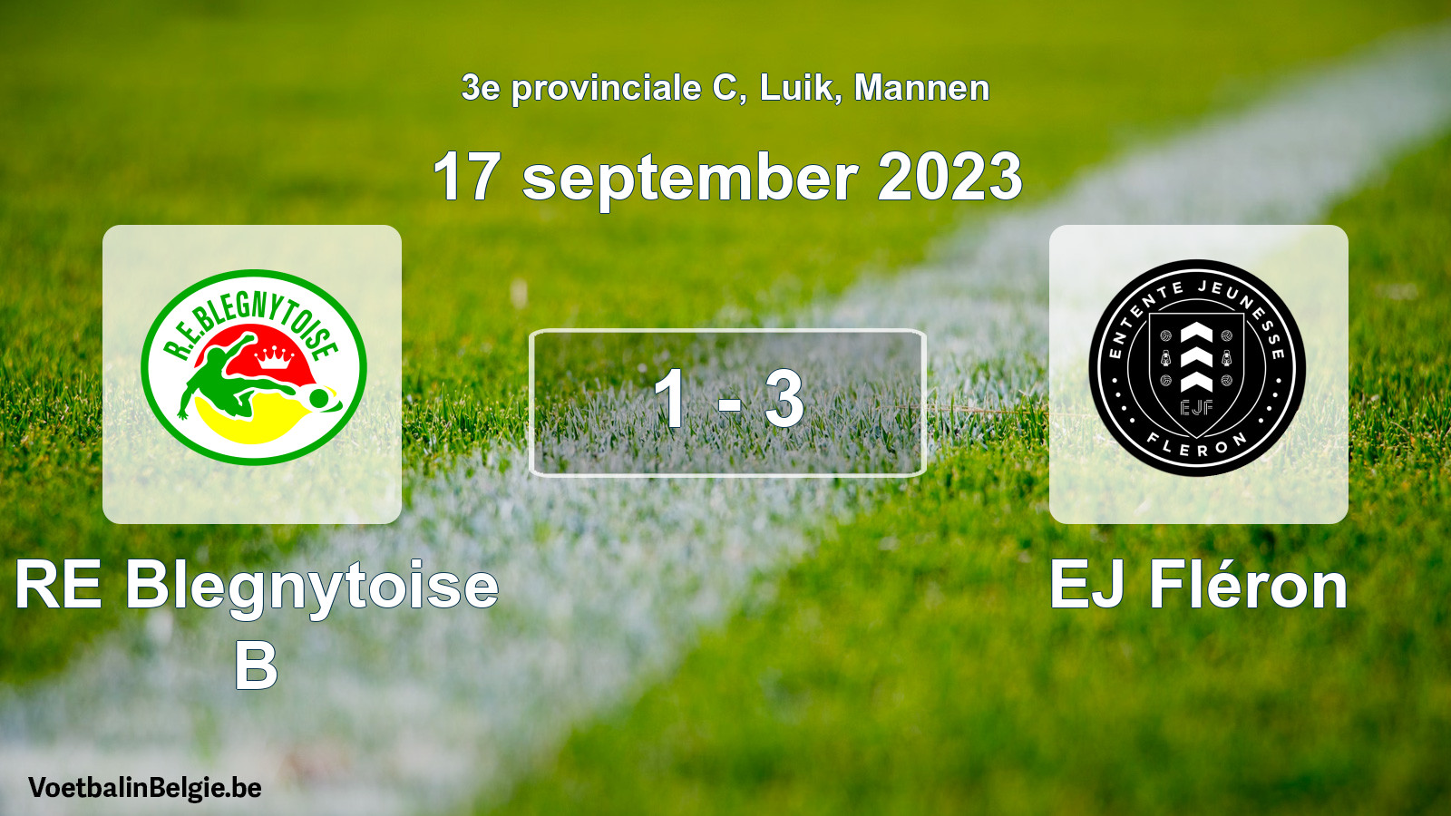 Gespeelde wedstrijd mannenvoetbal: RE Blegnytoise B - EJ Fléron 1 - 3 (17 september 2023)