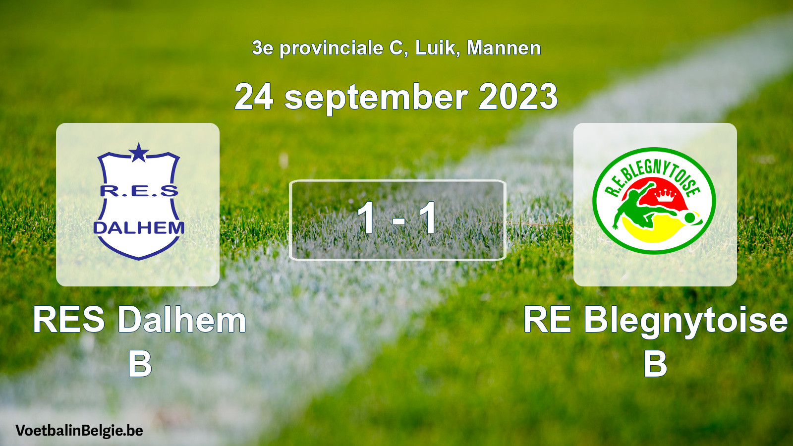 Gespeelde wedstrijd mannenvoetbal: RES Dalhem B - RE Blegnytoise B 1 - 1 (24 september 2023)