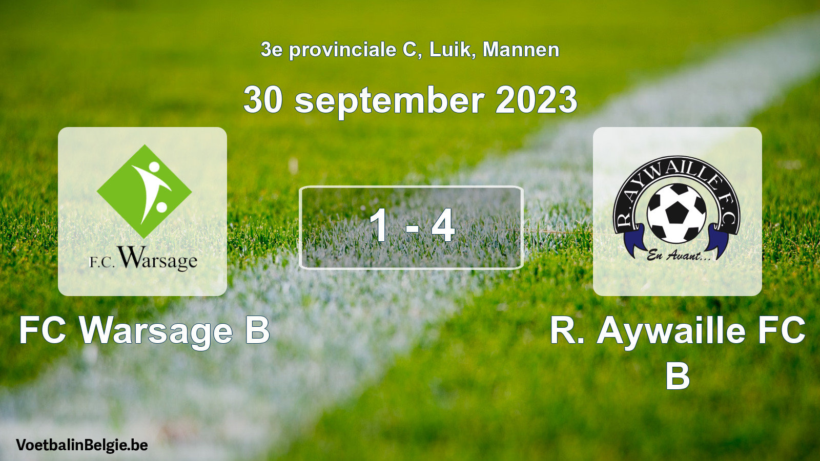Gespeelde wedstrijd mannenvoetbal: FC Warsage B - R. Aywaille FC B 1 - 4 (30 september 2023)