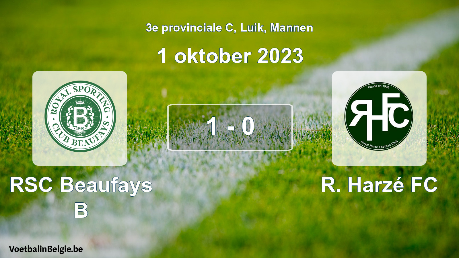 Gespeelde wedstrijd mannenvoetbal: RSC Beaufays B - R. Harzé FC 1 - 0 (1 oktober 2023)