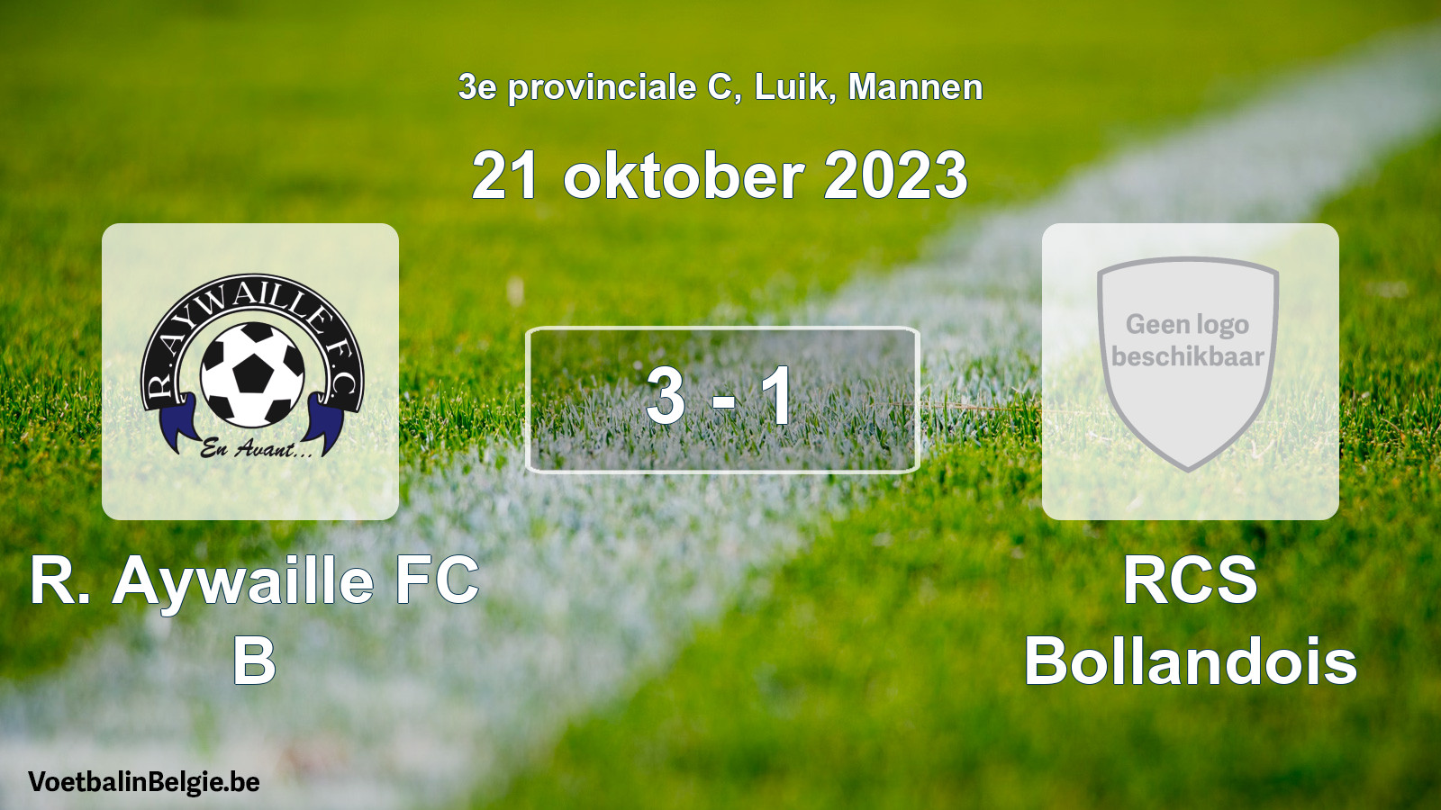 Gespeelde wedstrijd mannenvoetbal: R. Aywaille FC B - RCS Bollandois 3 - 1 (21 oktober 2023)