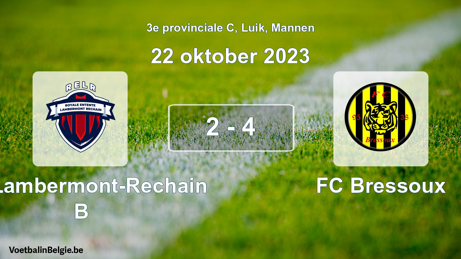 Gespeelde wedstrijd mannenvoetbal: RE Lambermont-Rechain B - FC Bressoux 2 - 4 (22 oktober 2023)