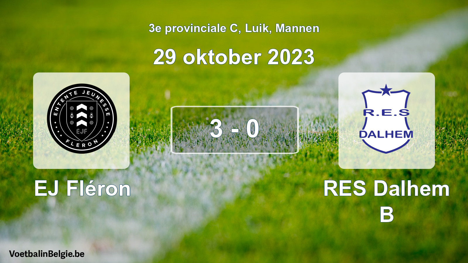 Gespeelde wedstrijd mannenvoetbal: EJ Fléron - RES Dalhem B 3 - 0 (29 oktober 2023)