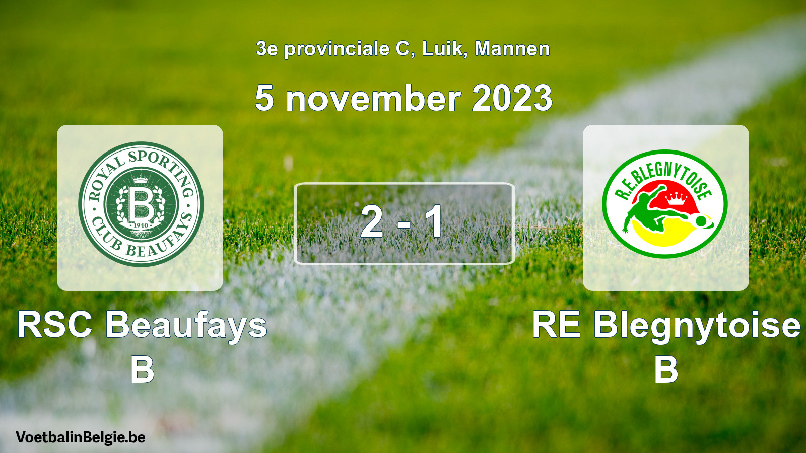 Gespeelde wedstrijd mannenvoetbal: RSC Beaufays B - RE Blegnytoise B 2 - 1 (5 november 2023)