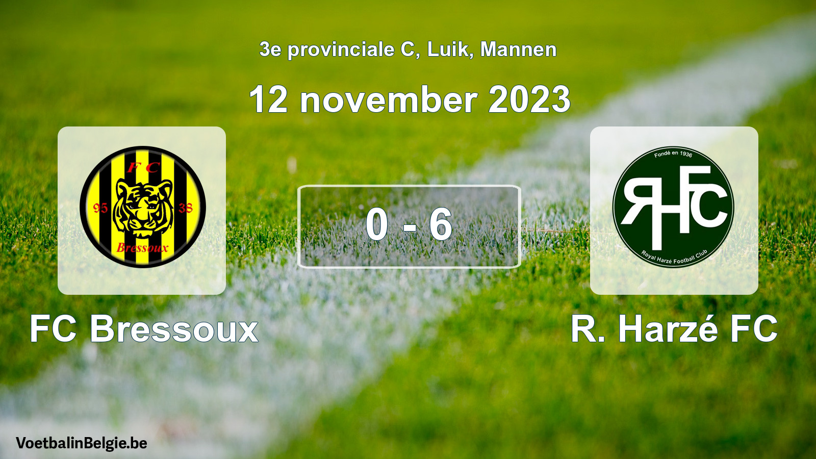 Gespeelde wedstrijd mannenvoetbal: FC Bressoux - R. Harzé FC 0 - 6 (12 november 2023)