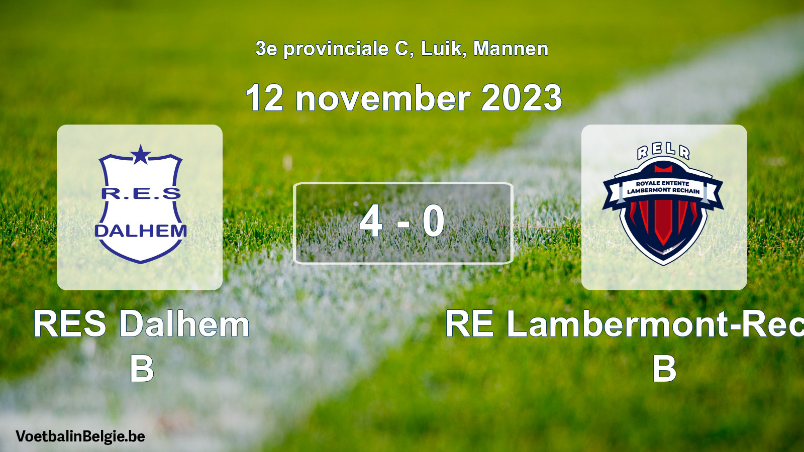 Gespeelde wedstrijd mannenvoetbal: RES Dalhem B - RE Lambermont-Rechain B 4 - 0 (12 november 2023)