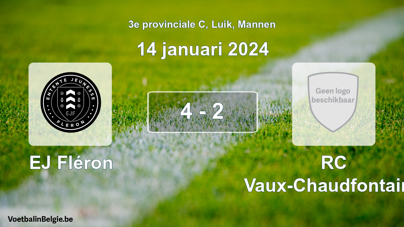 Gespeelde wedstrijd mannenvoetbal: EJ Fléron - RC Vaux-Chaudfontaine 4 - 2 (14 januari 2024)